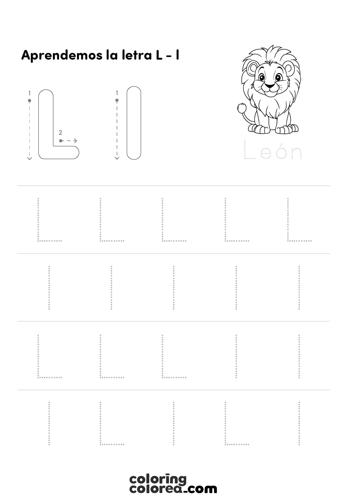 Ficha educativa. Aprendemos a trazar la letra L mayúscula y l minúscula.