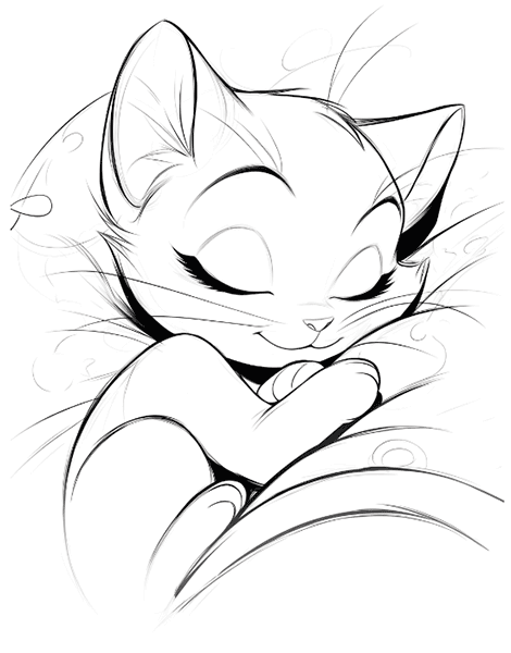 Dibujo para colorear gratis de un gatito dormido