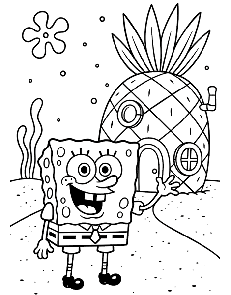 Colorea gratis el dibujo de Bob Esponja en Fondo de Bikini