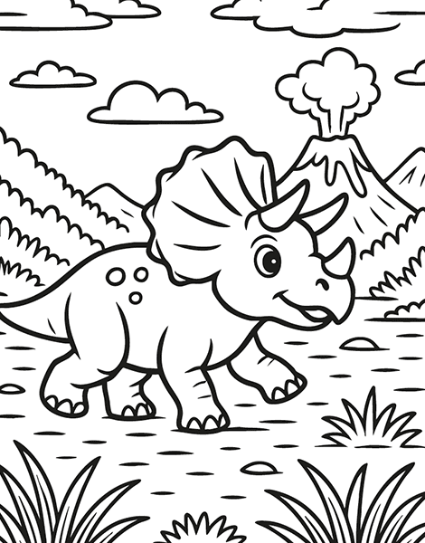 Dibujo para colorear de un joven dinosaurio triceratops