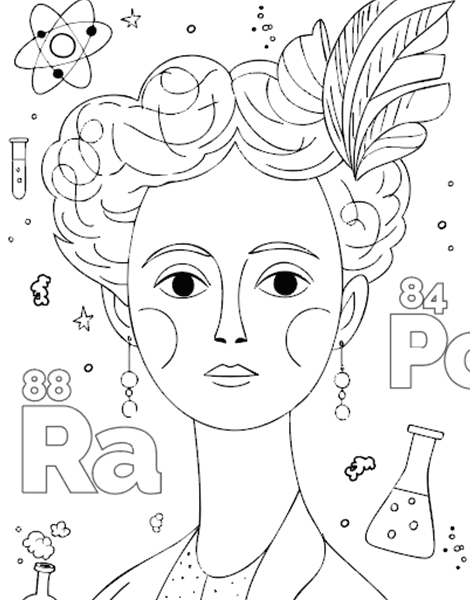 Dibujo para colorear de la científica Marie Curie
