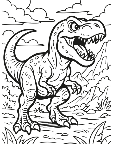 Dibujo para colorear gratis de un Dinosaurio tipo Tiranosaurio T-rex