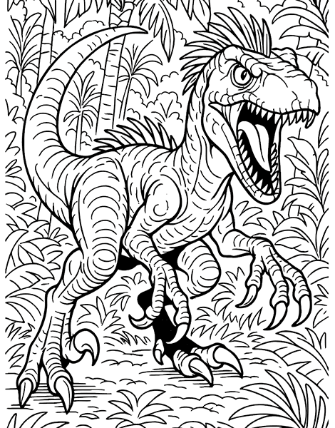 Colorea este alucinante dinosaurio velociraptor