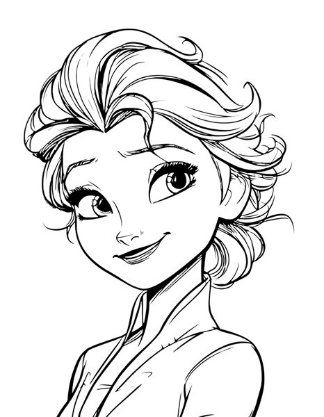 Dibujo para colorear gratis de un retrato de la princesa Elsa , en la película de Disney:_ Frozen