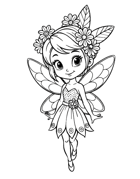 Dibujo para colorear fácil y gratis de un Hada de los Bosques