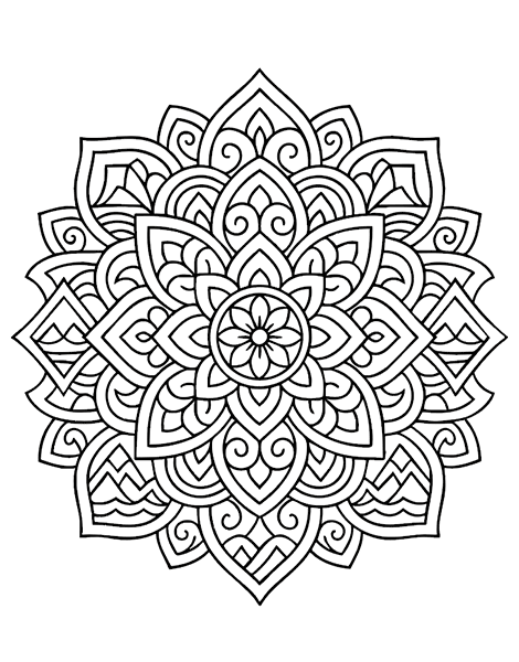 Dibujo para colorear tipo Mandala: Floral - Simétrico de Nivel Medio