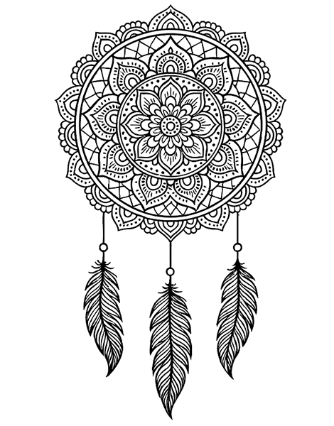 Dibujo para colorear de un mandala de estilo Atrapasueños de origen nativo americano