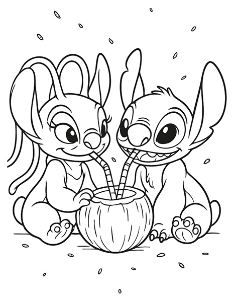 Colorea este mágico dibujo de Stich y Angel
