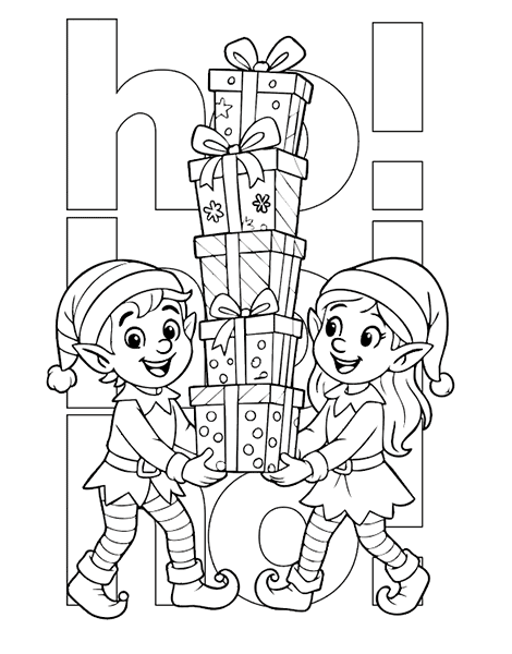 Dibujo para colorear de los duendes de Papá Noel